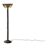 Art Deco floor lamp in oak, metal and glass, circa 1930