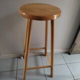 Top bar stool varnished wooden seat round