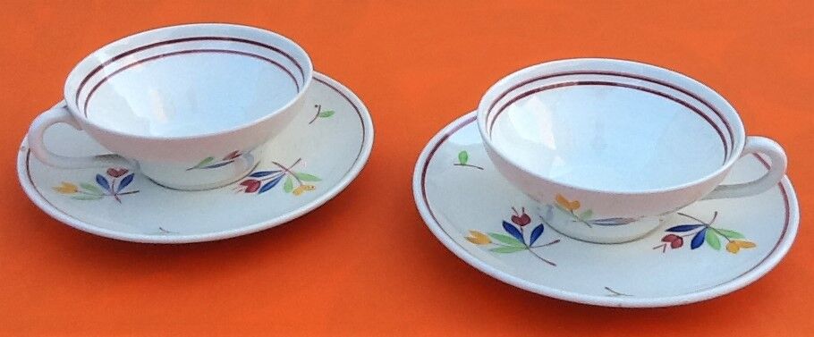 Duo cups / coffee saucers faience by Gien model rose marie
