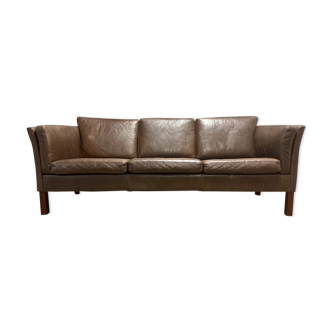 Scandinavian design brown leather sofa