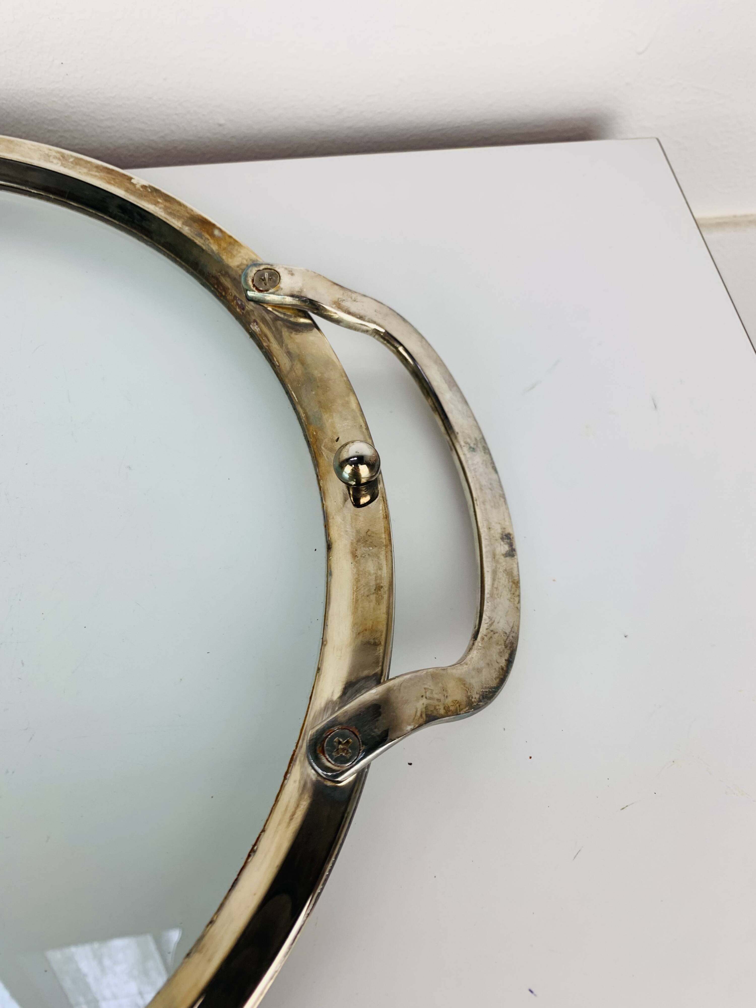 Plateau en métal argenté et verre, vintage