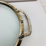 Plateau en métal argenté et verre, vintage