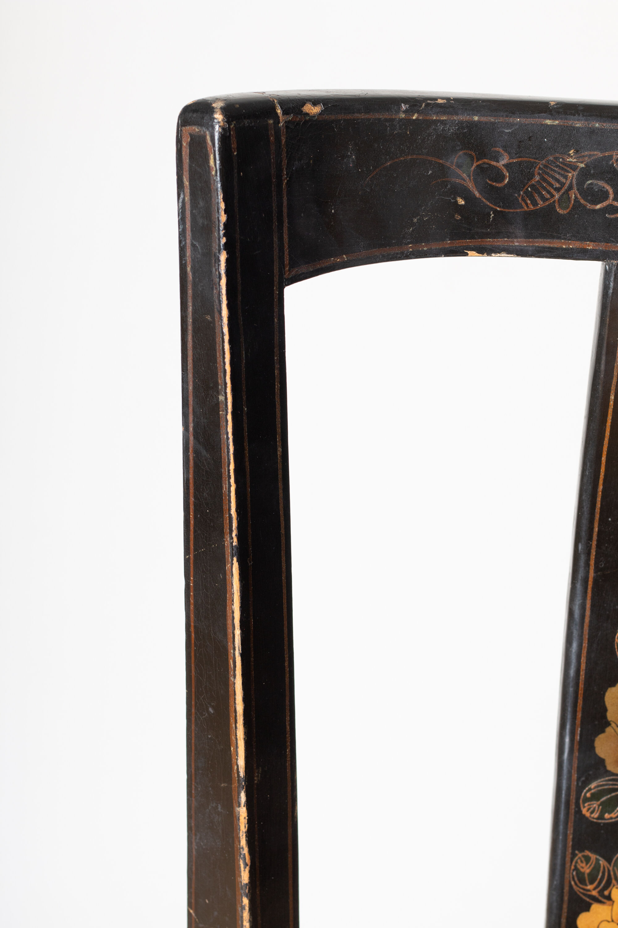 Black lacquered chair decorated with traditional chinese motifs - sign a. monard 1907