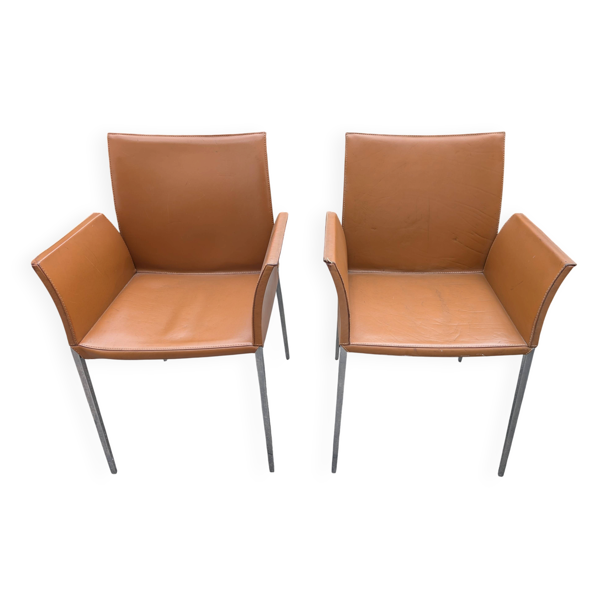 Paire de fauteuils Lia par Roberto Barbieri pour Zanotta — Cuir cognac