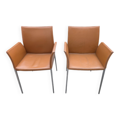 Paire de fauteuils Lia par Roberto Barbieri pour Zanotta — Cuir cognac