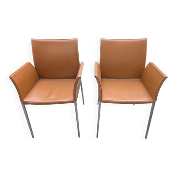 Pair of Lia armchairs by Roberto Barbieri for Zanotta — Cognac leather