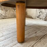 Round coffee table white ceramic and wood