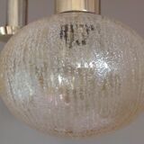 Three-globe brass chandelier in amber/vintage glass 60s-70s