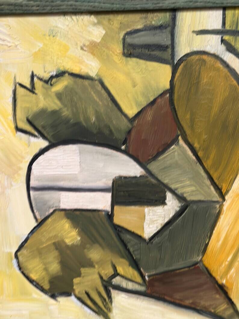 Huile sur panneau d'origine suédoise – « Composition abstraite » – Signée – Vintage