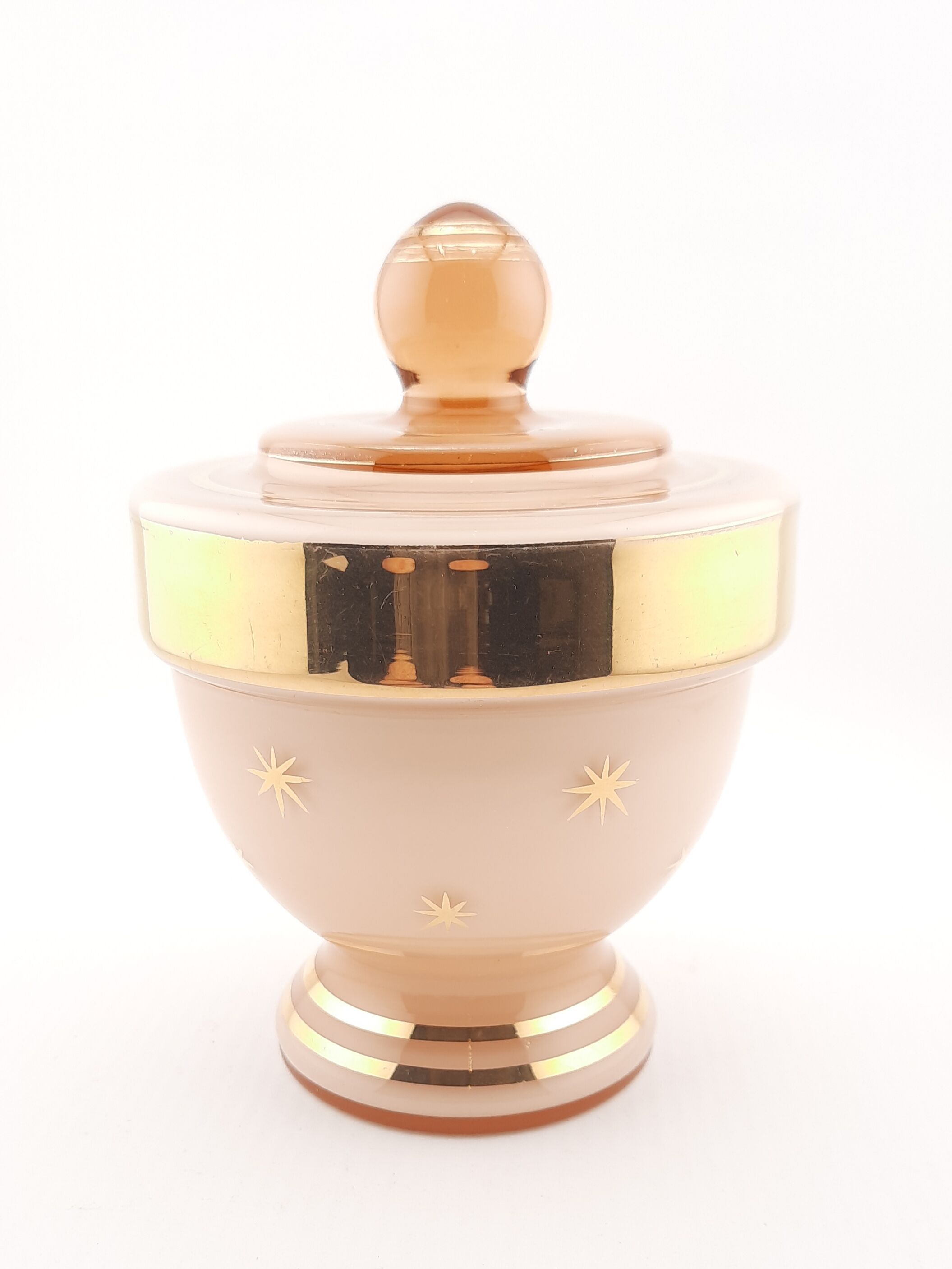 Pink glass vanity jar