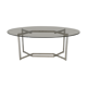 Table de Paul Legard, édition DOM, aluminium brossé et dalle elliptique de verre fumé, France, circa