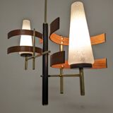 Scandinavian teak and brass chandelier from the 50s/60s