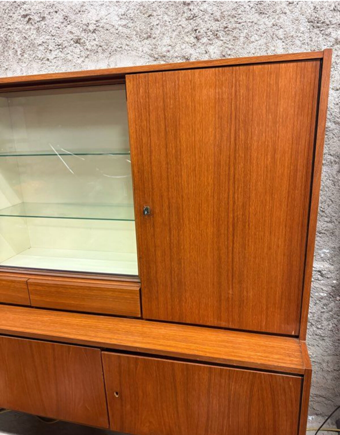 Vintage Scandinavian teak sideboard with compass feet from the 70s