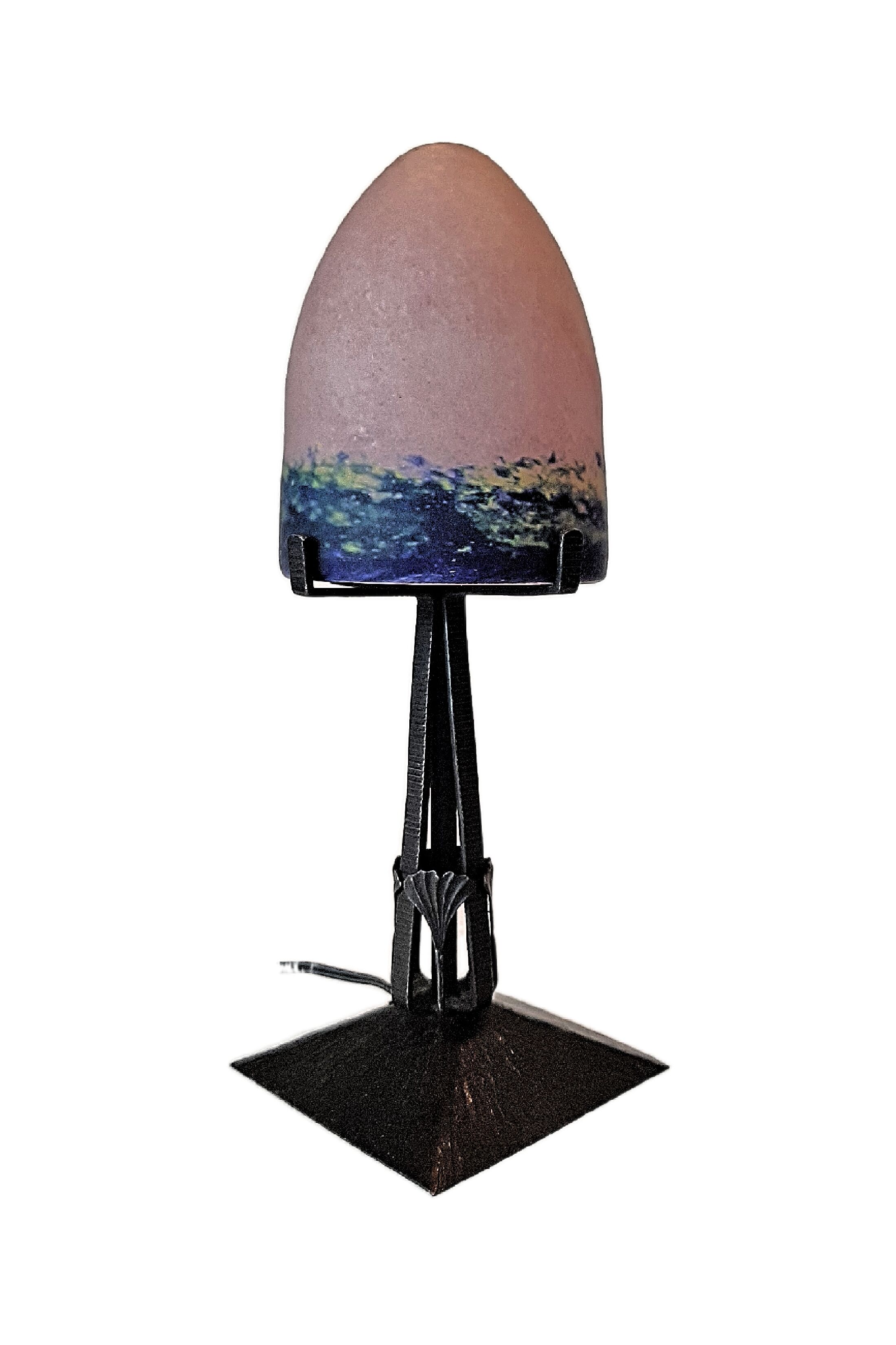 Art Nouveau lamp in marble glass in pink, blue and green hues.