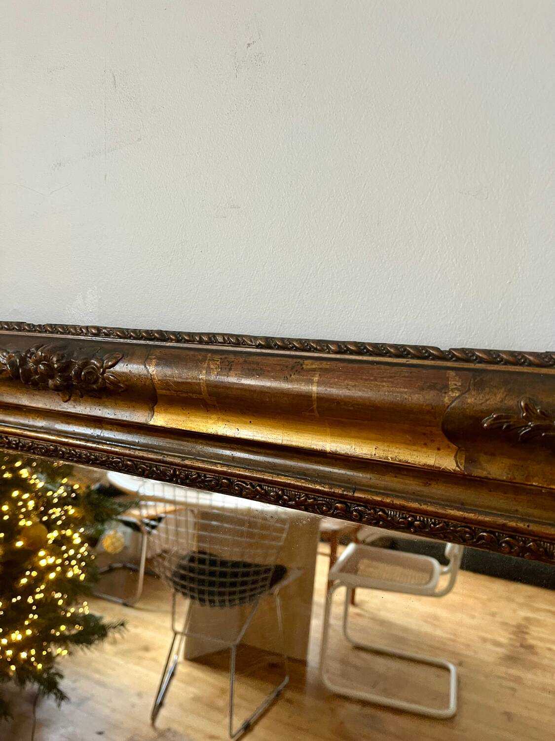 Large antique gilded wood mirror, 108cm x 118cm