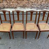 4 chaises art déco chêne massif cannées 1950 avec pieds ronds