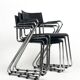 Vintage Cantilever Black Leather and Chrome Armchair , Set of 4