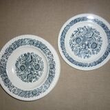 5 antique white and blue ceramic plates