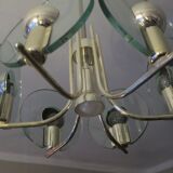 Silver plated chandelier with six crystal glass discs, Italy 1960s