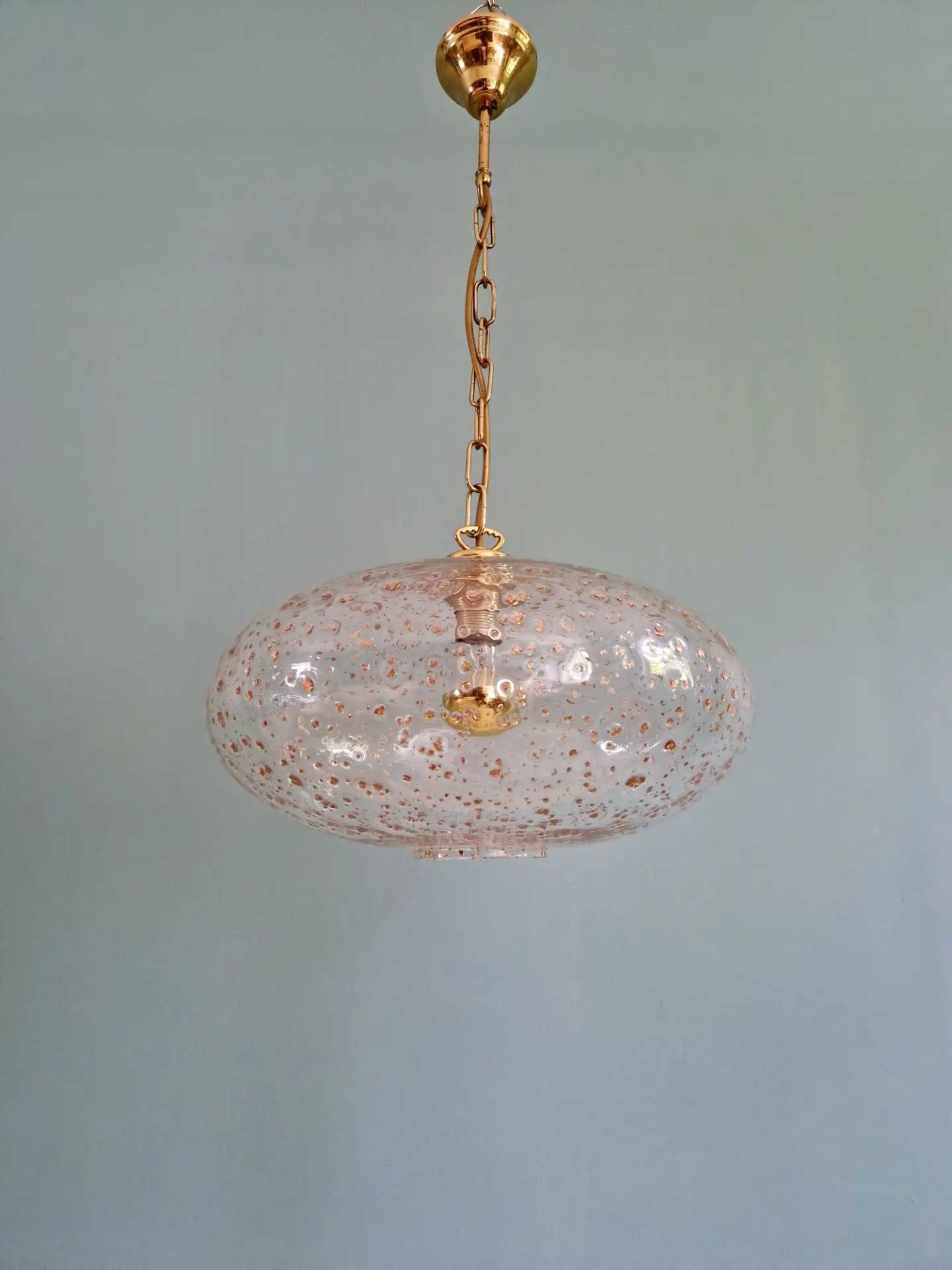 Large vintage glass pendant light, with gold inclusions, 1970.