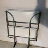 Vintage folding trolley in chromed metal and enamelled trays