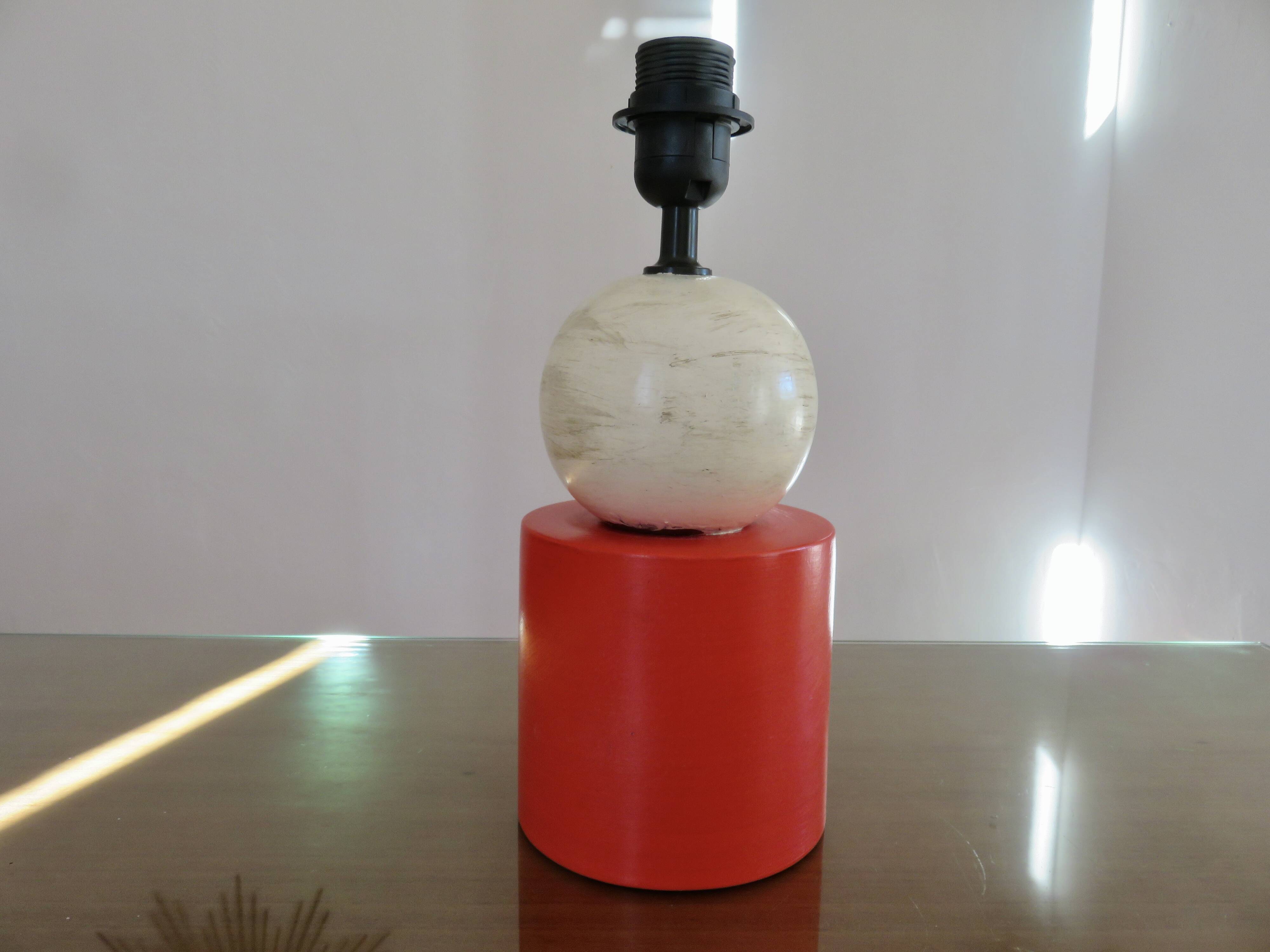 Pair of red and white ceramic lamps from the 80s