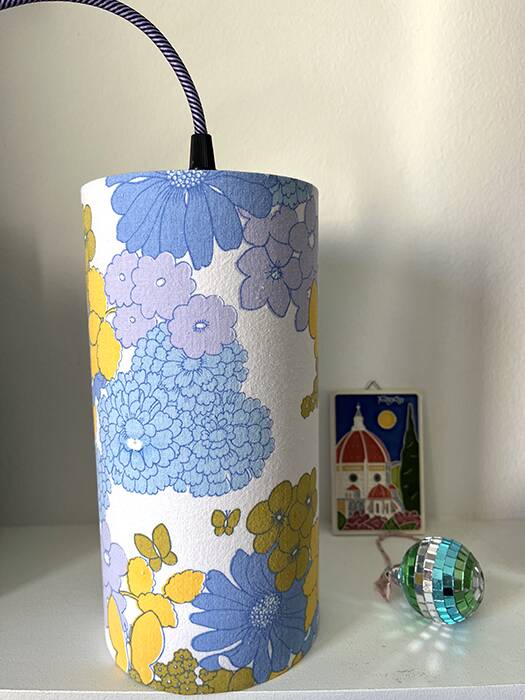 Vintage fabric blue flower lamp