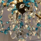 Chandelier with blue crystal pimples, 6 lights, Baccarat, 1950, art nouveau style