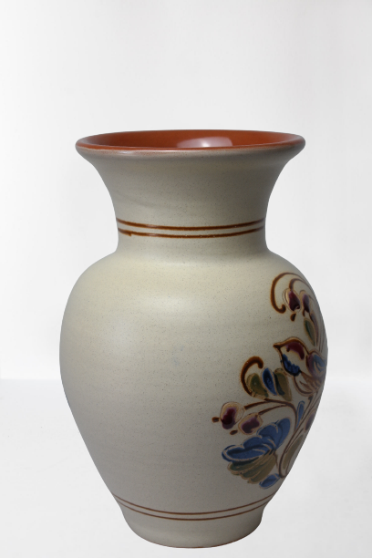 Vintage ceramic vase with bird decoration, signed.
