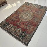 Tapis Oriental en laine nouée à la main, tons rouges et bleus, motif médaillon Vintage, à poils bas, 160x254 Cm