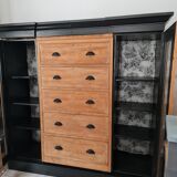 Furniture oftier in raw and black lemon tree and background dresses in cotton wool and black jungle print fabrics