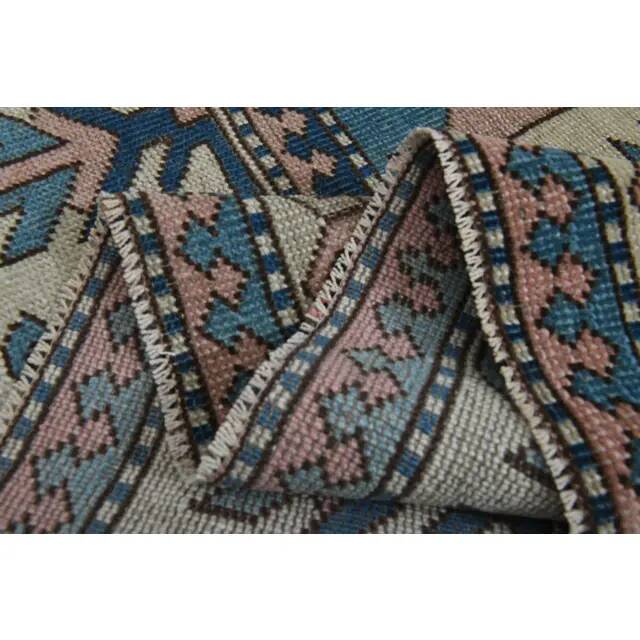 1970s Turkish Oushak Handmade Wool Cotton Pink Blue Area Rug 196x286