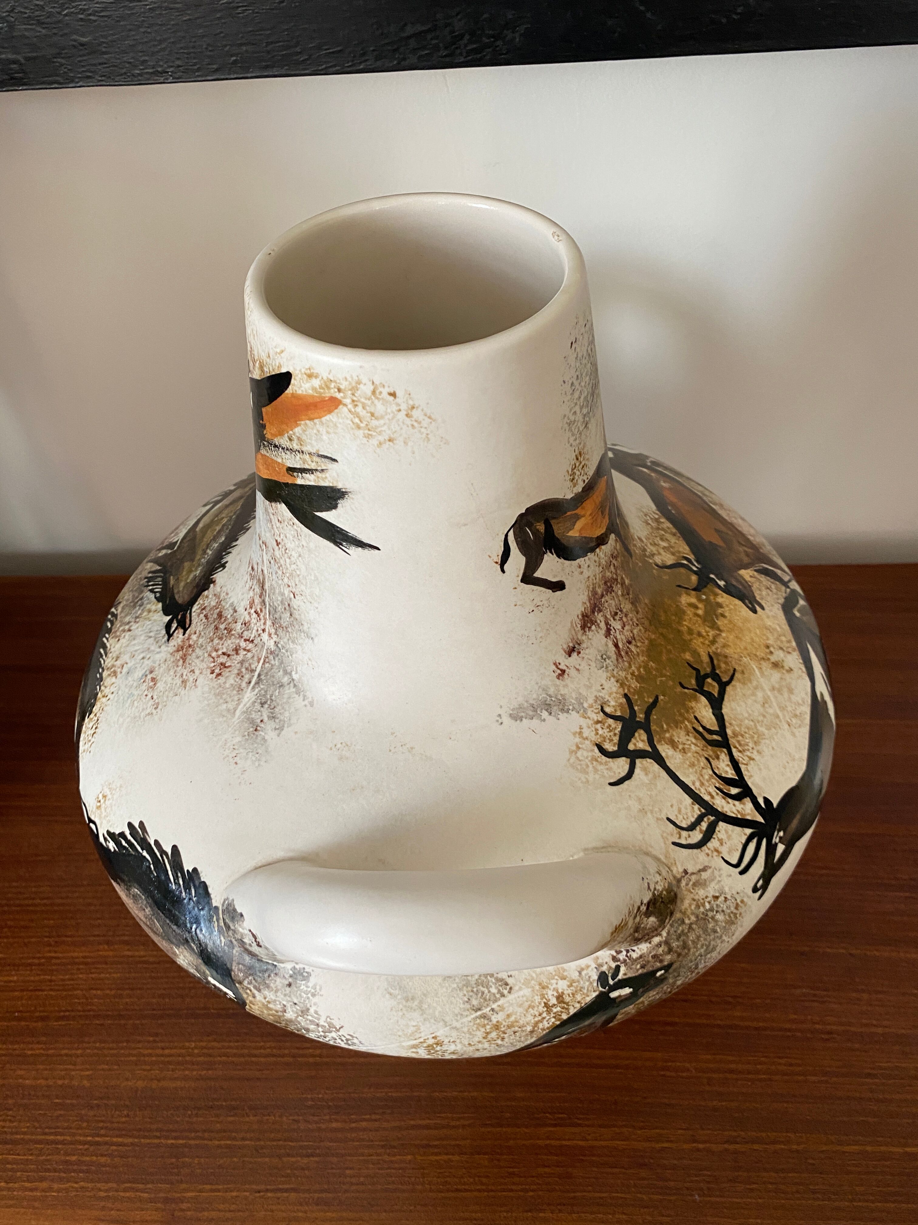 Ceramic vase with rock decoration Vallauris 1960