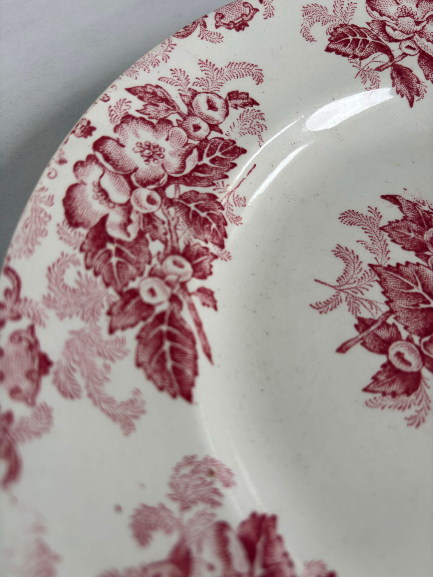 Assiette plate ancienne terre de fer rouge Saint Amand modèle Fleurs d