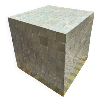 Ivory white Zellige ceramic cube side table