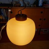 50's, 60'S design pendant lamp in opaline and teak by Goffredo Reggiani.