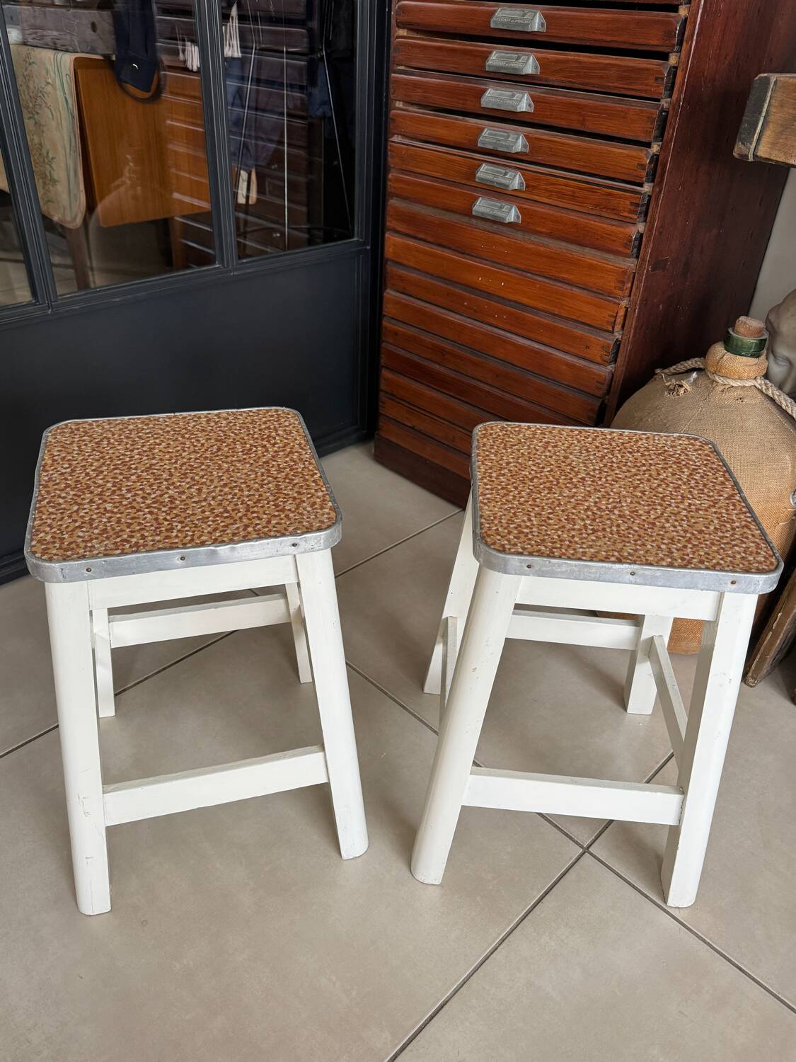 Pair of vintage wooden stools