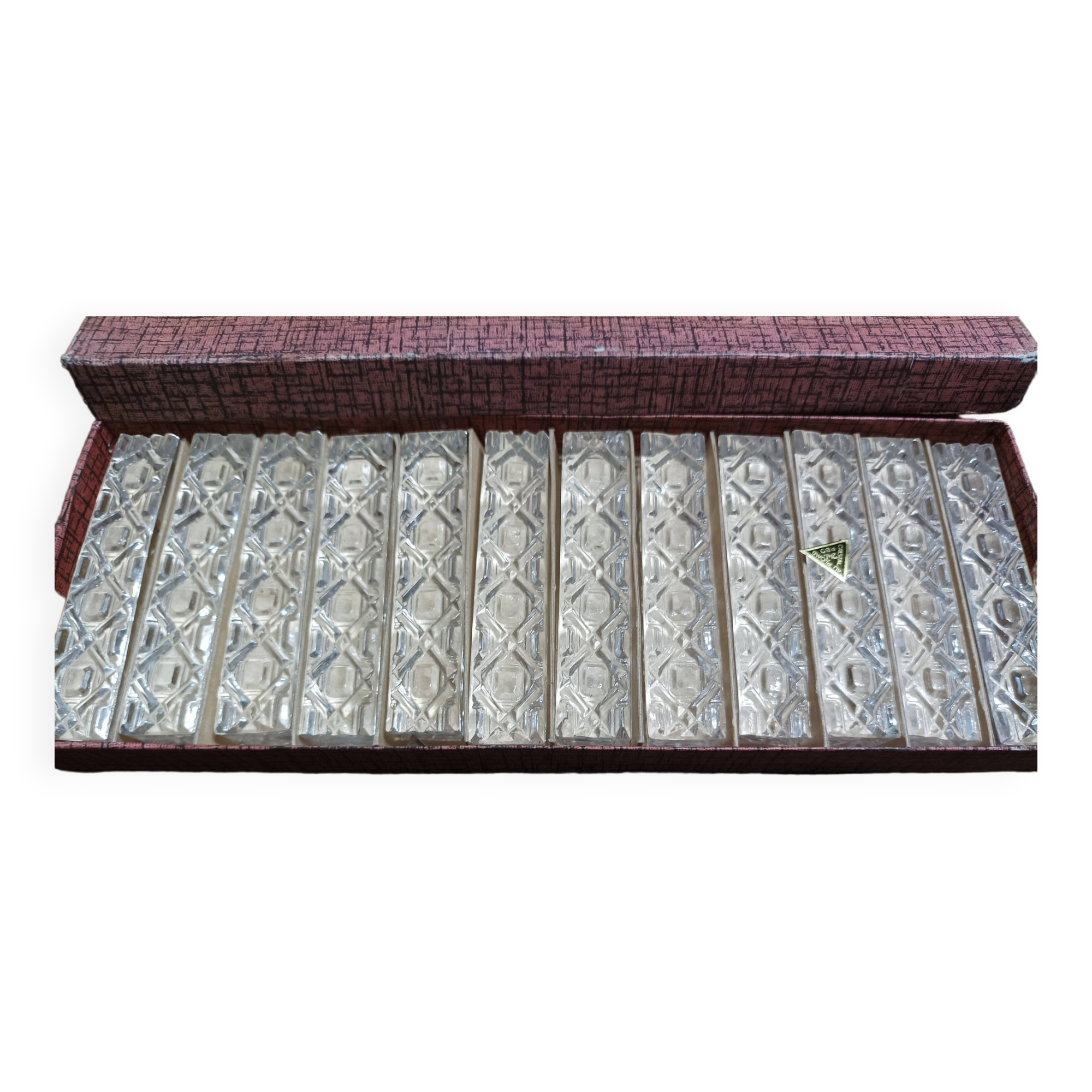 12 Antique glass knife holders with their original Lead Crystal box