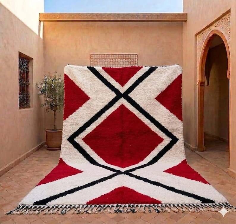 Handwoven traditional pure wool rug 2/3 m