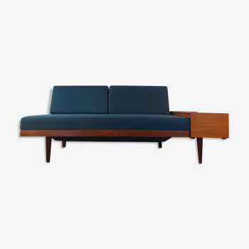 Daybed norvégien rénové en teck et tissu bleu vintage scandinave 10960s