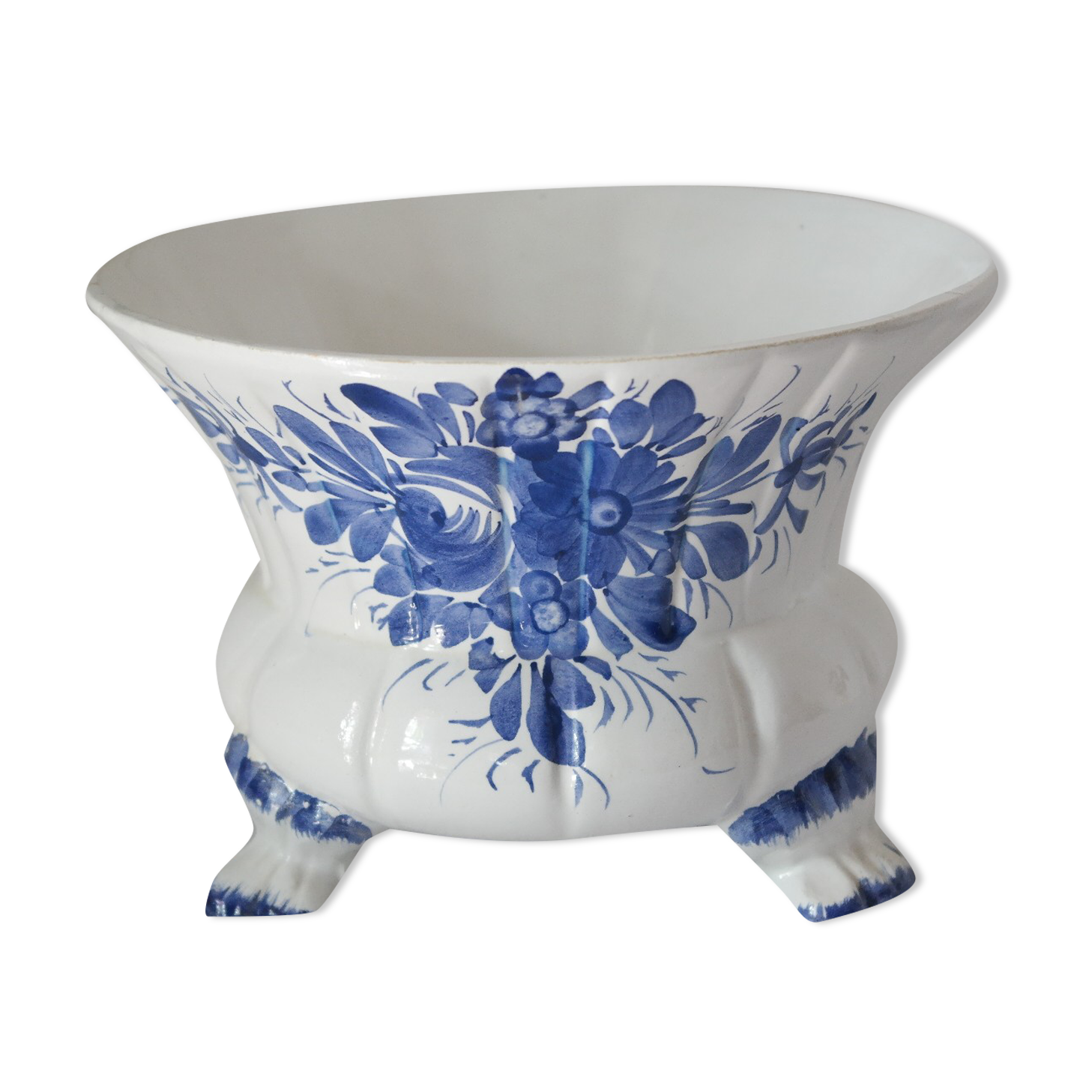 Cache pot céramique faïence  bleu delft