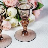 Set of 2 purple blown glass candle holders