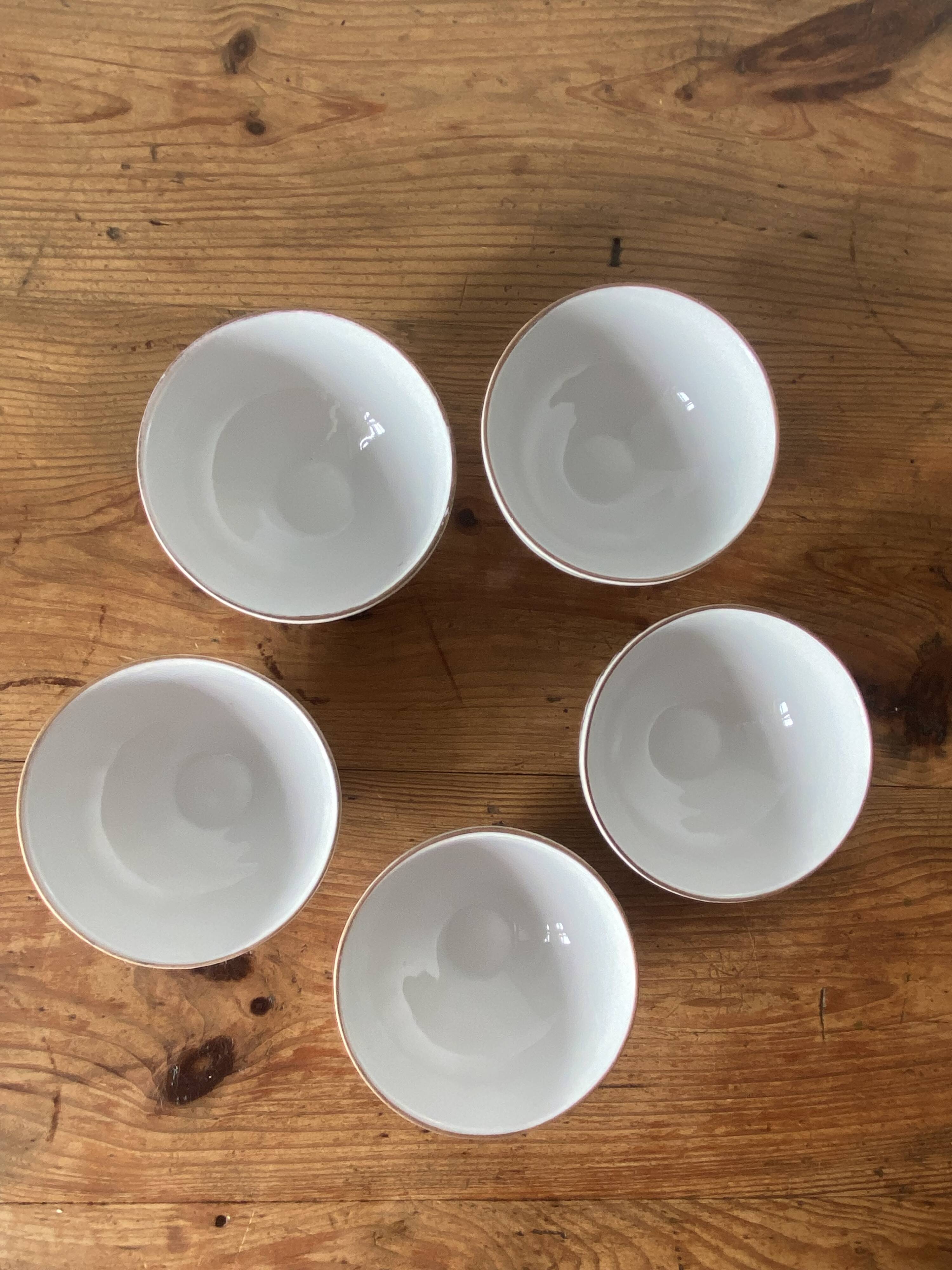 Set of 5 small porcelain coffee bowls, violet decor