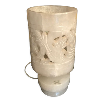 Carved alabaster stone bedside lamp, homemade