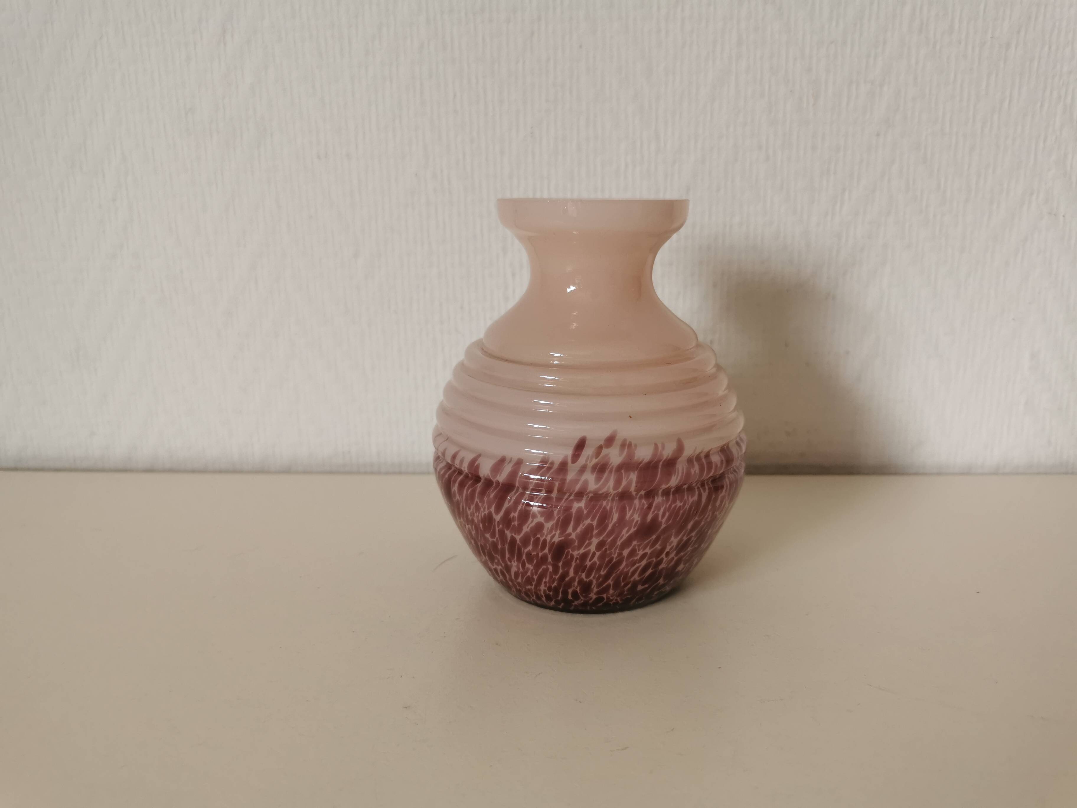 round opaline vase, pink and purple, 1940s