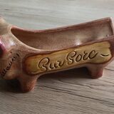 Cochon en grès, présentoir pour saucisson Vallauris