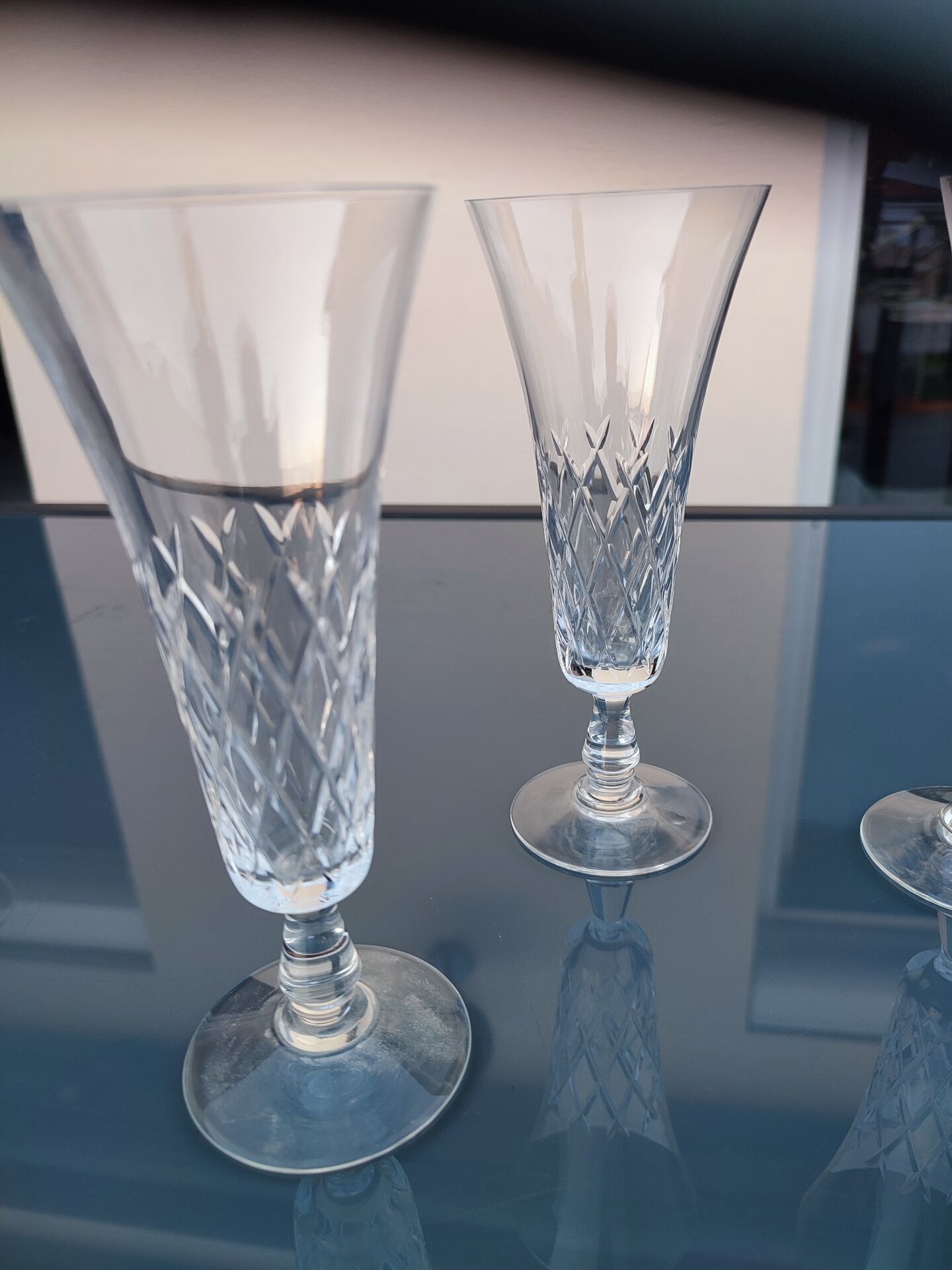 4 crystal champagne flutes in the crystalline style of Lorraine