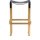 Contemporary classic bar stool in aged brass and navy blue leather.