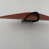 Vintage modernist wall lamp, black lacquered metal and wood, France 1980s