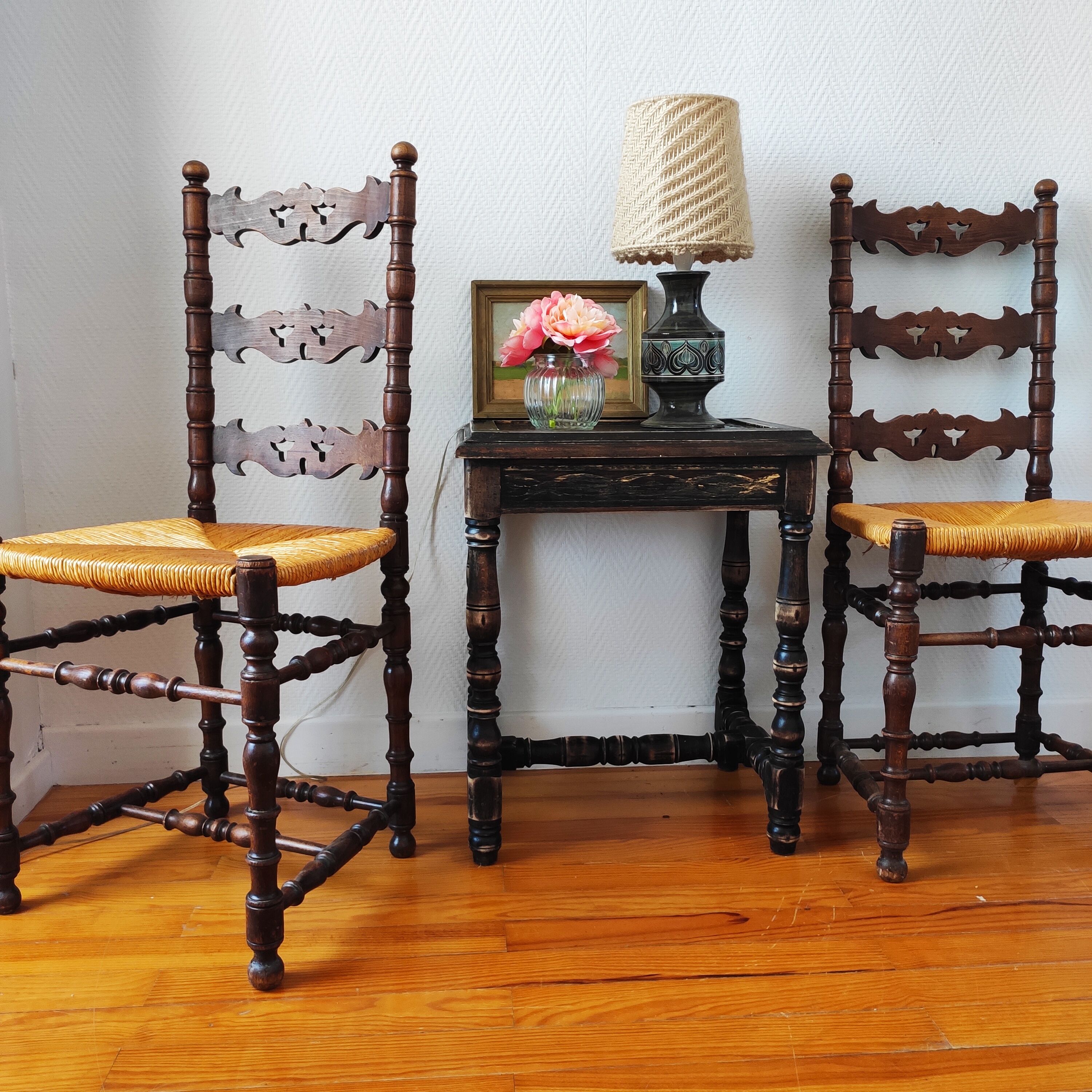 Pair of old turned wood chairs